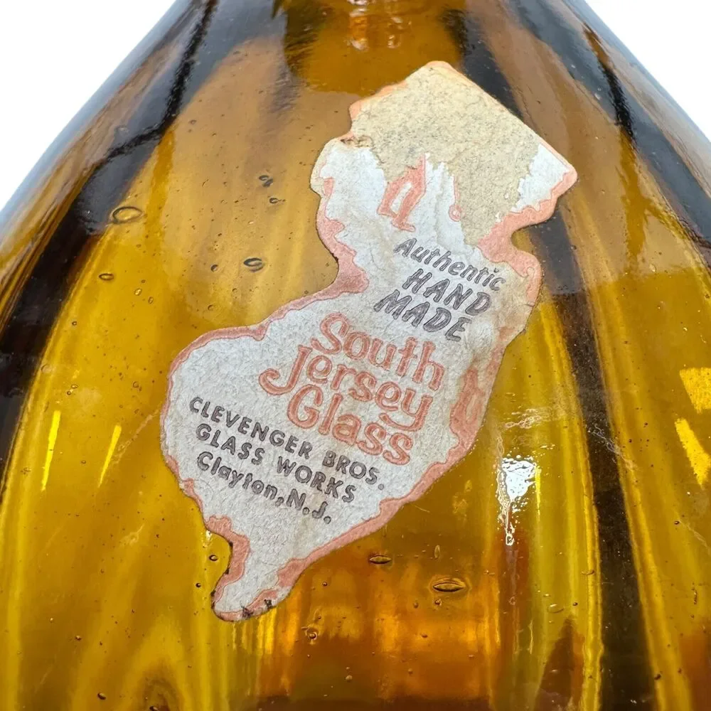 Vintage South Jersey Clevenger‎ Bros Glass Amber Vase Scalloped Edge Hand Blown